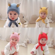 SET OF WOOL HATS WITH 2 SMALL RABBIT EARS WITH SCARF FOR BABY Len57