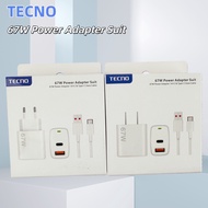Tecno 67W Dual Ports Charger EU US USB A/C PD Power Adapter 6A Type C Cable For TECNO Camon 40 30 20