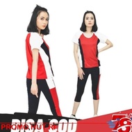 Lh1 Set Baju Olahraga Senam Aerobik Merah Wanita Baju Senam Dan Celana