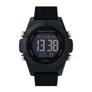 Jam Tangan Digital Alexandre Christie AC9371 Sporty Full Black dengan Strap Karet dan Dial Bulat