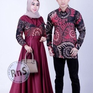 BAJU COUPLE GAMIS TERBARU GAMIS BATIK KOMBINASI POLOS GAMIS WANITA