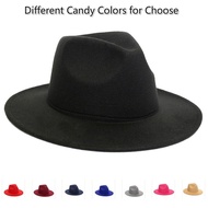 Fashion Pure Color Wide Brim Fedora Vintage Elegant Formal Hat Unisex Jazz Hat Solid Bowler Cap With