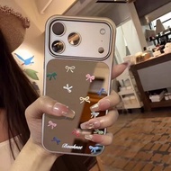 Niche Plating Silver Mirror Color Bow Suitable For iPhone 17 16 15 14 13 Pro Max i16 16pro Phone Cas