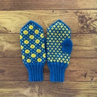北歐傳統圖案手套 藍色 x 芥末黃