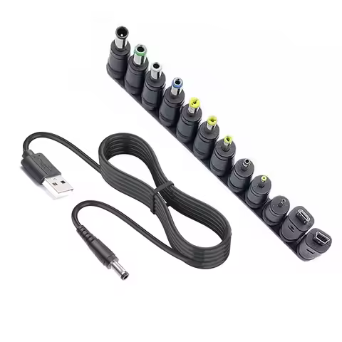 1M/2M USB to DC Power Cable, DC 5V Power Cord 5.5 2.1mm Jack Charging Cable with 12 Interchangeable 