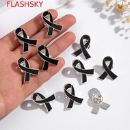 FLASHSKY Funeral Ribbon Badge Brooch, Breast Cancer Melanoma Cancer Black Ribbon Pin, Sweet Lapel Pi