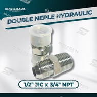 Double Nepel Hydraulic 1/2 " JIC x 3/4" NPT | Naple Neple Nipple Napple Neppel Dobel Napel Nepple SS