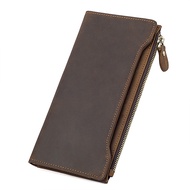 Men Leather Zipper Wallet RFID Long Clip Wallet