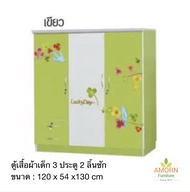 ตู้เสื้อผ้าเด็ก 120 ซม. 3 ประตู ( สินค้าส่งเป็นแพ็คกล่อง / ลูกค้าประกอบเอง ) ไม้หนาแข็งแรง ผลิตจากโร