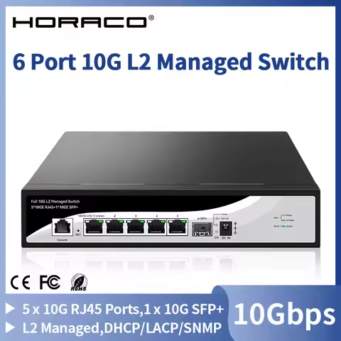 HORACO 6 Port 10Gb L2 Managed Switch Managed Network Switch 10000Mbps Smart Managed Home Lab Etherne