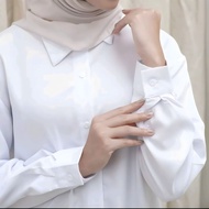 Ready Kemeja Putih Polos Formal Baju Kerja Atasan Wanita Bahan Katun