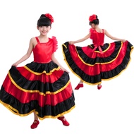 Lolanta Kids Girls Red Spanish Flamenco Dress Belly Dance Costume Pageant Dresses with Headpiece Chi