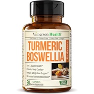 Vimerson Turmeric Curcumin 60 Capsules Supplement Boswellia Serrata, Ginger Root, Organic Powder & B