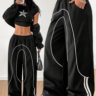 TEMU Elegant Directional Women's Fashionable Hip-hop Joggers, Loose-fit Pants With An Elastic Waistb