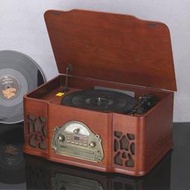 HENAUDIO復古木質小喇叭留聲機小號角LD唱盤CD播放機仿古收音機 藍芽盒另購 出口德國超復古黑膠唱機，輸出功率12