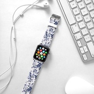 Apple Watch Series 1 , Series 2, Series 3 - Apple Watch 真皮手錶帶，適用於Apple Watch 及 Apple Watch Sport - Freshion 香港原創設計師品牌 - 藍色玫瑰花紋 cr5
