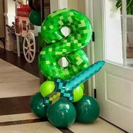 40 inch green Number Pixel Miner Balloon Set Diamond Sword Aluminum Film Balloon Jungle Game Event B