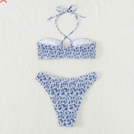 Neck Hanging Floral Sexy Bikini Mosaic Neck Halter Bikini Colorful Tie String Thong Set