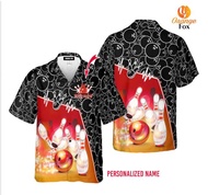 Bowling Red Black Bowling Pins Custom Name Hawaiian Shirt HAWAIIAN Shirt, Size XS-6XL, Style Code24