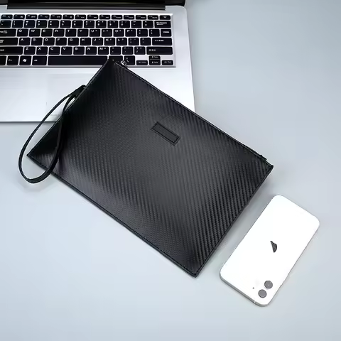 Men's Solid Leather Clutch Bag, Business Wrist Strap, Envelope Bag, Stripe Clutch, Evening Bag, Male