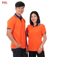 PMK - Kaneko PK097 ส้ม - เสื้อโปโล ปกน้ำเงินขลิบแดง ไม่ยับ อยู่ทรง