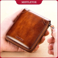 RFID Protection Men Small Zipper Purse Original 100% Real Cow Leather Card Coin Wallet for Men Trave