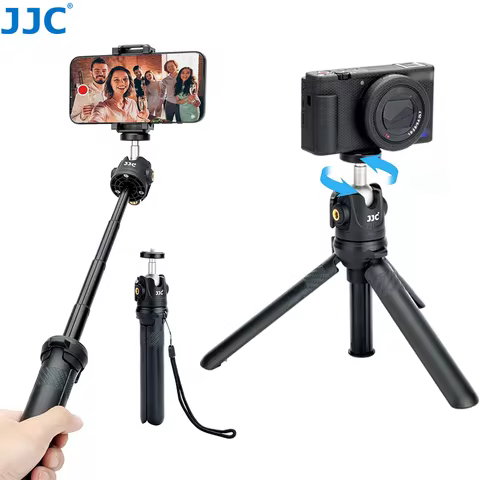JJC Extendable Phone Tripod Mini Vlogging Tripod With Phone Clip Selfie Stick for Canon Sony ZV-1 II