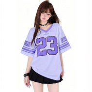 Unisex Sports Top Korean 3D Digital Printing T-shirt Loose V-neck Cheerleading Basketball Sportswear