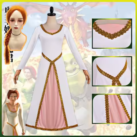 Shrek Princess Fiona Cosplay Costume White Wedding Princess Dress Halloween Party Performance Outfit
