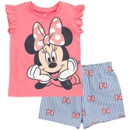 Disney Minnie Mouse Rainbow Floral July 4th T-Shirt and Twill Shorts Outfit Set Infant to Big Kid Si