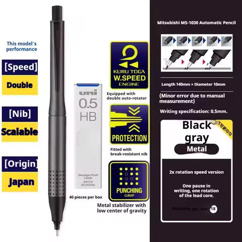 Uni Mitsubishi M5-1030 Metal Kuru Toga Mechanical Pencil,Premium Dual-Speed Rotation&Anti-Breakage 0