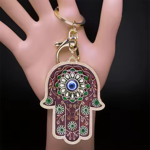 Islam Hand of Fatima Turky Blue Eyes Keychain Lucky Eye Hamsa Hands Flower Keyring Pendant Men Women