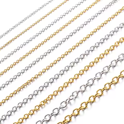 Width 1.5/1.9/2.3/4.2 mm Stainless Steel Rolo Link O Chain Gold Color Mental Necklace For Women Men'