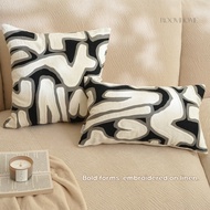Embroidered Modern Abstract Geometric Sofa Cushion Monochrome Artistic Home Decor • RooviHome | Form