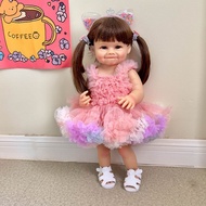 Boneka Balita Dengan Gaun Pink Full Body Silikon Lembut Raya Lifelike