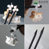 RALPH Wooden Hair Stick, Tassel Hair Sticks for Buns Hanfu Hairpin, Antique Chinese Style Hanfu Headwear Cat Hanfu Accessories