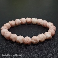 Mythical Beast Pixiu Head Carving Pink Opal Stone Bracelet