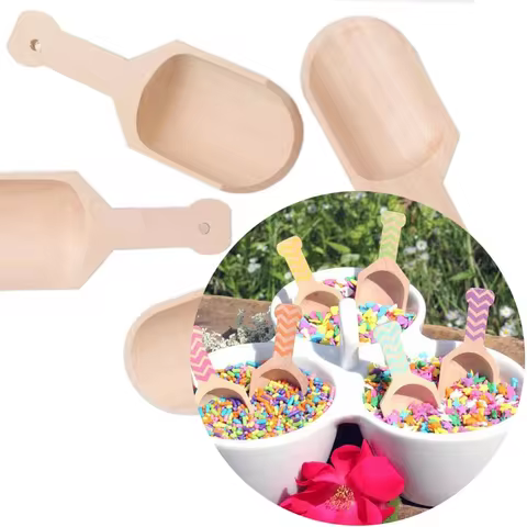 Large Wooden Handle Small Salt Shovel Teaspoon - Coffee Milk Powder Scoops Kids Birthday Party Suppl