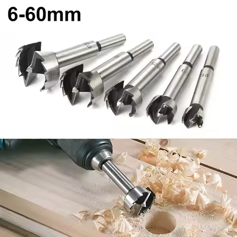 6mm-60mm Forstner Drill Bit Woodworking Tool Hole Saw Hinge Boring Drill Bit Round Shank High Carbon