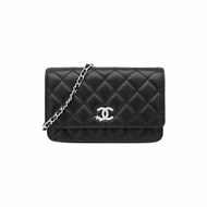 客訂 Chanel 銀雙C星星水晶logo羊皮鏈帶WOC斜背包(AP3723-黑)