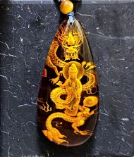 淨水級琥珀「陰雕」乘龍觀音吊墜 14g