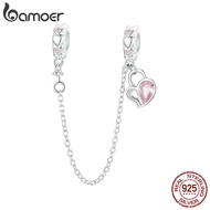 Bamoer 925 Sterling Sliver Charms Beads Safety Chain Lover'S Heart Lock Design Diy For Bracelet Gift