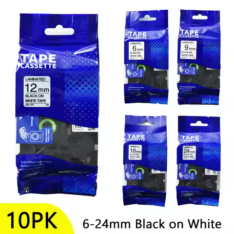Black on White Label Tapes 10Pcs Black on White Label Tapes Compatible for Brother TZE-231 Tze 221 T