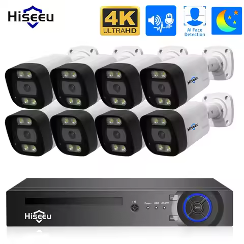 Hiseeu 4K POE Security Camera System AI Face Detection 8MP 8CH CCTV NVR H.265 P2P AI Video Outdoor I