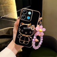 Casing Infinix Zero X Neo zero x pro Zero 20 X6821 zero 5g 2023 Phone Case Silicone Electroplating Hello Kitty Makeup mirror Bracke Lanyard Protector Back Cover