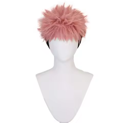 Shancon Anime Yuji Itadori Wig Pink Mixed Black Short Curly Party Hair Halloween Cosplay Props Acces