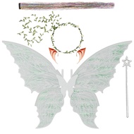 Fairy Wings for Adults and Girls，Fairy Costume Set with Floral Garland, Fairy Hair Tinsel, Wand & El
