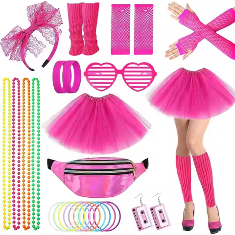 80s Party Costume Accessories Leg Warmer Earrings Fishnet Gloves Necklace Glasses Bracelet Headband,
