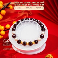 Jade Dan Tam - Garnet Bracelet 9mm 5A Mix 8mm White Pearl Mixed Charm - Fire Element & Earth Element