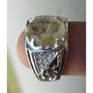 Cincin Perak 925 Rutile Quartz / Jarum Emas asli batu clear asli ready stock saiz 17 / 58mm